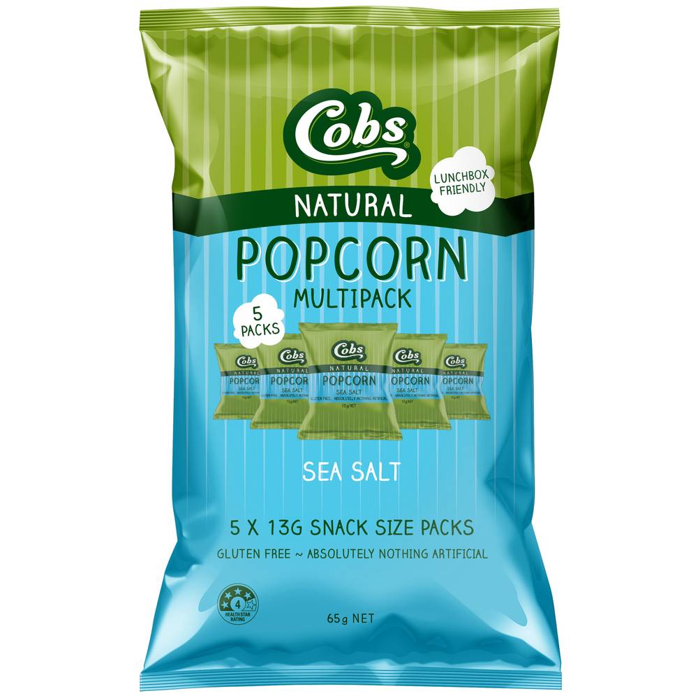 Cobs Gluten Free Natural Popcorn Multipack, Sea Salt (5 x 13g)