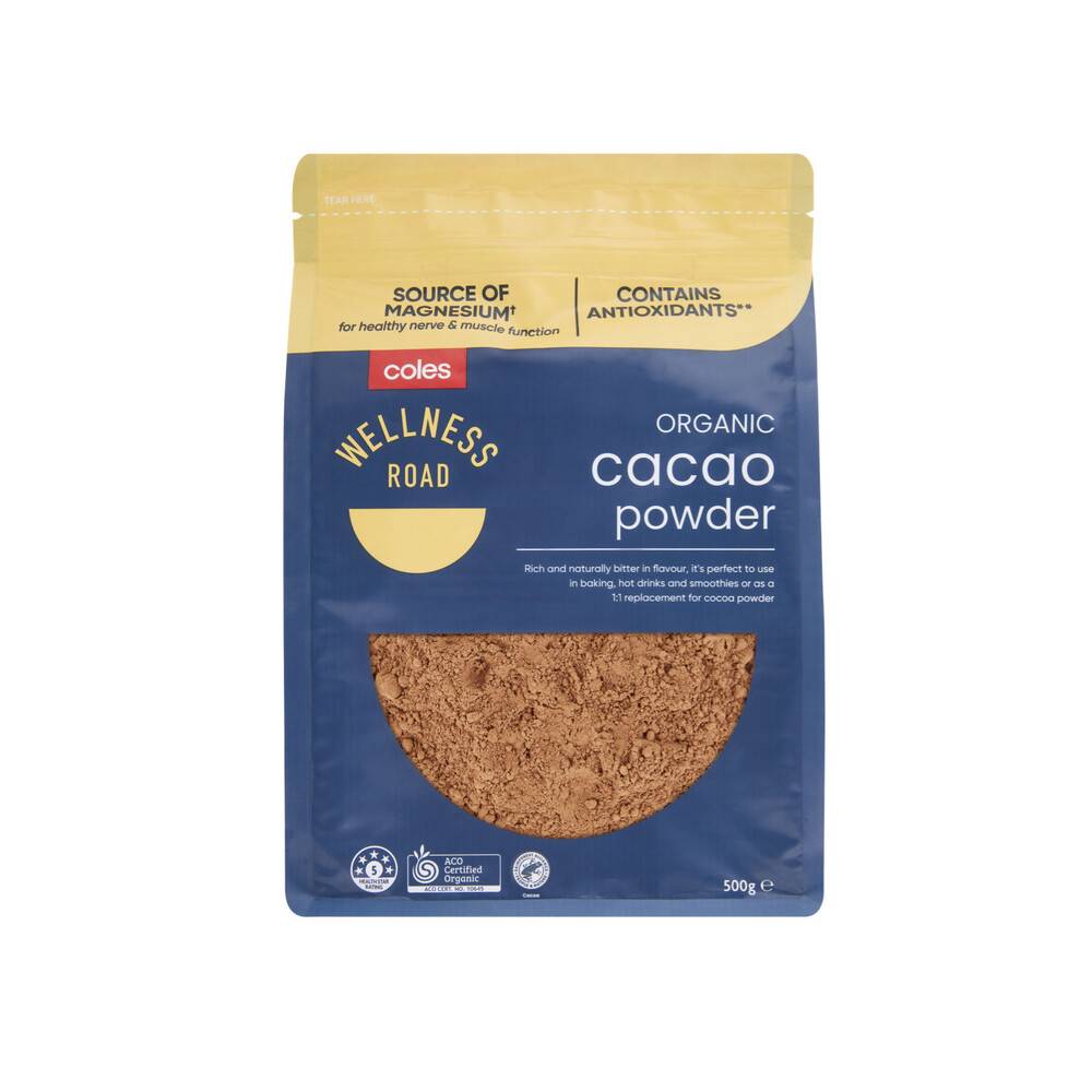 Coles Wellness Road Organic Cacao Powder 500g