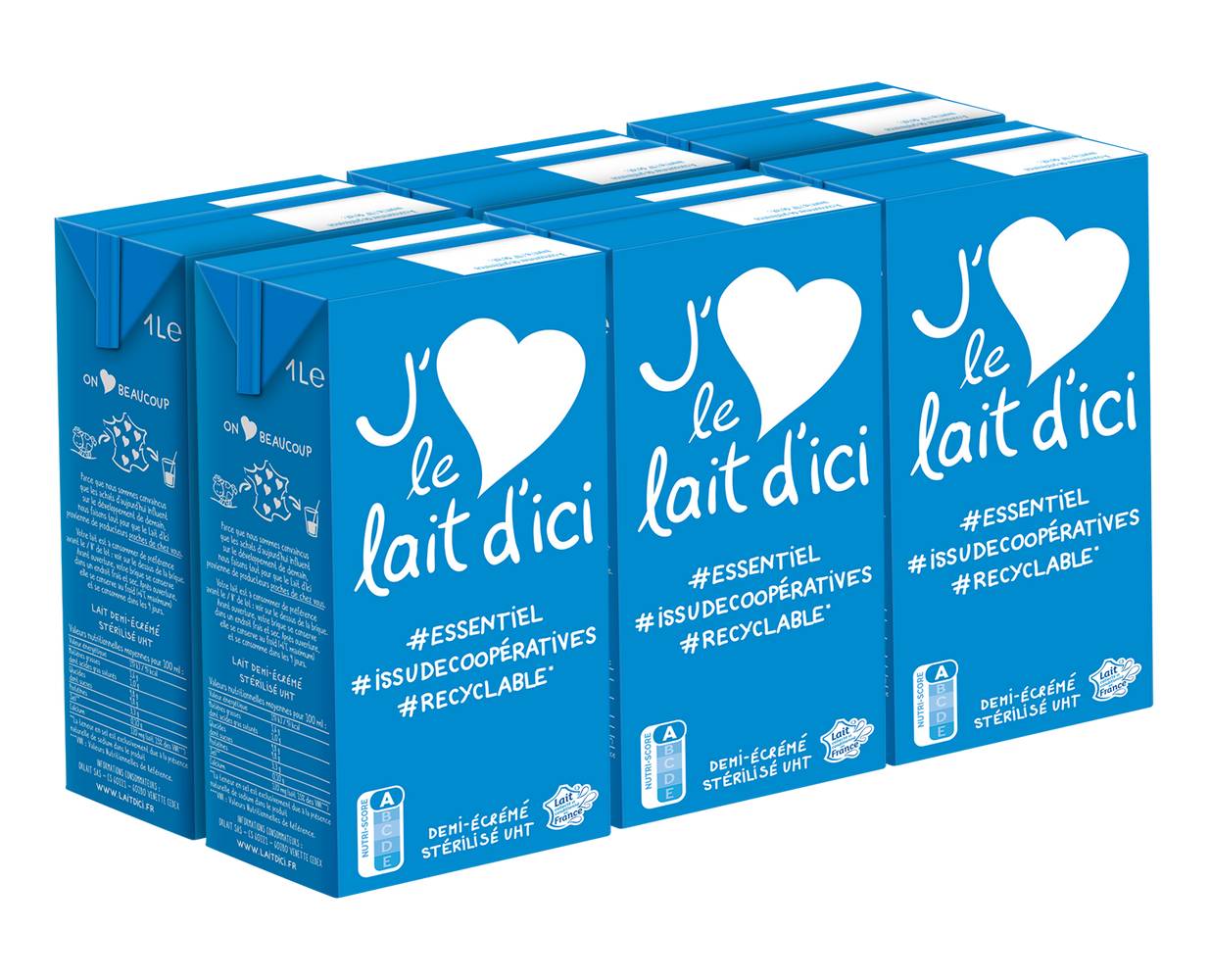J'aime Le Lait d'Ici - Lait demi écrémé uht (6 x 1L)
