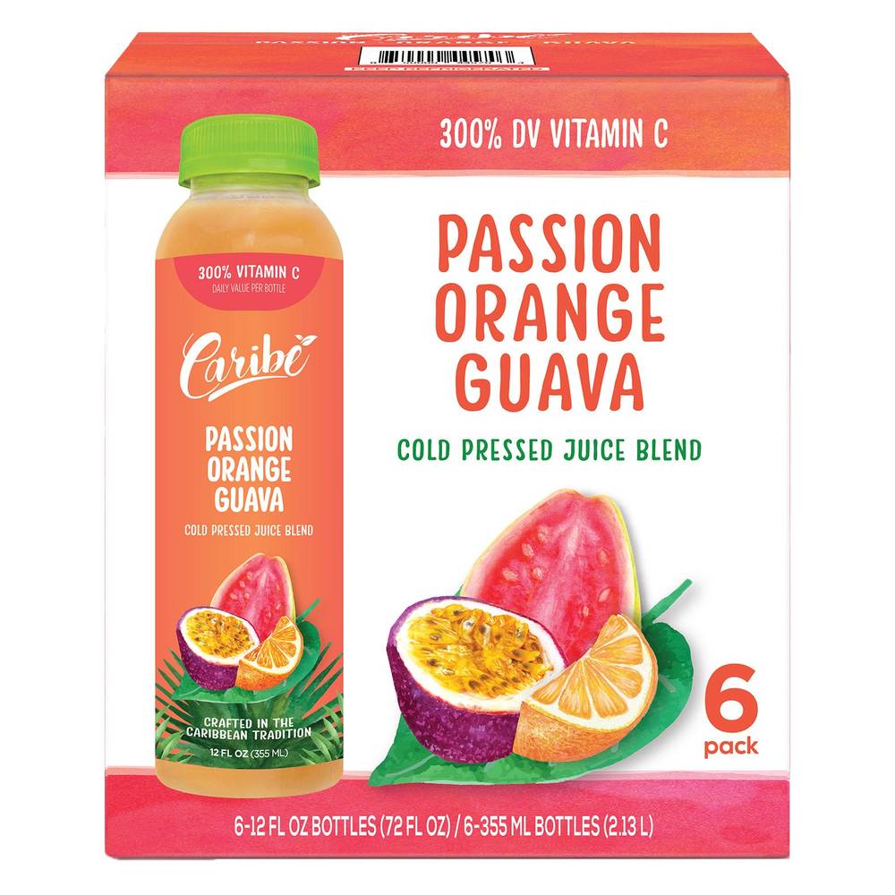 Caribe Cold Pressed Juice Blend, Passion Orange Guava, 12 fl oz, 6-count