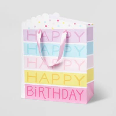 Spritz Cake Piece Birthday Gift Bag, Medium, Assorted