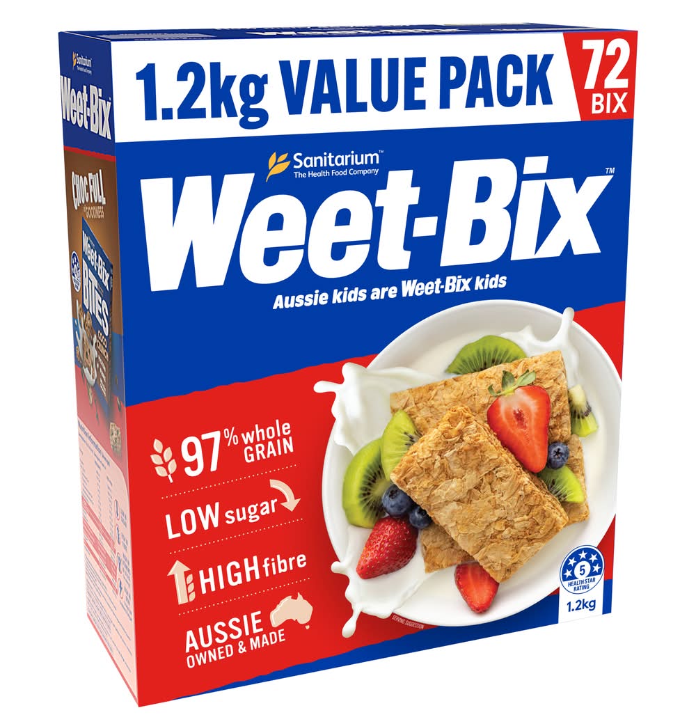 Weet-Bix Whole Grain Breakfast Cereal Biscuits Value pack (1.2kg, 72 pack)