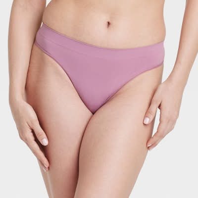Women's Seamless Thong Underwear - Auden™ Mauve S: High Rise, Lightweight, Pull-On, Knit Fabric