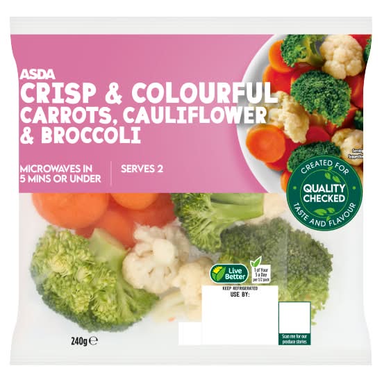 ASDA Crisp Colourful Carrots Cauliflower & Broccoli (240g)