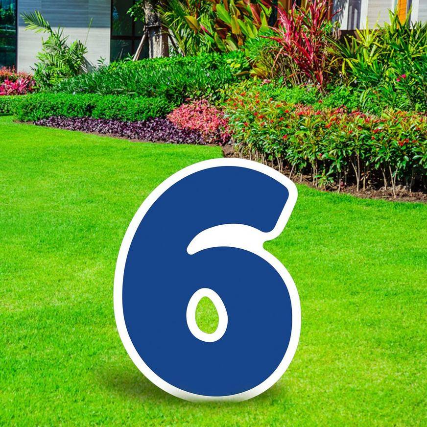 Blue Number (6) Corrugated Plastic Yard Sign, 24in