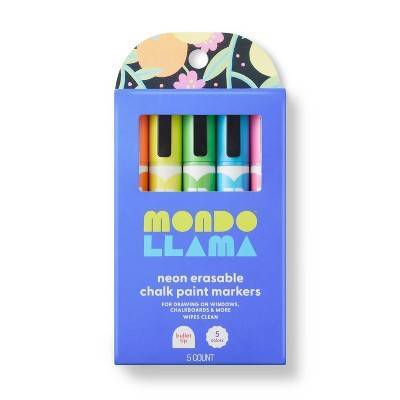 Mondo Llama Erasable Chalk Paint Markers Bullet Tip Neon (5 ct)