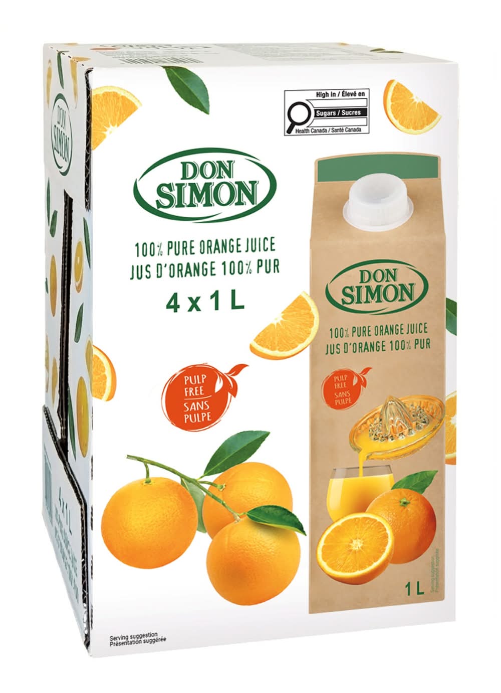 Don Simon 100% Pur Jus D'Orange 4 X 1L / Don Simon 100% Squeeze Orange Juice 4 X 1L