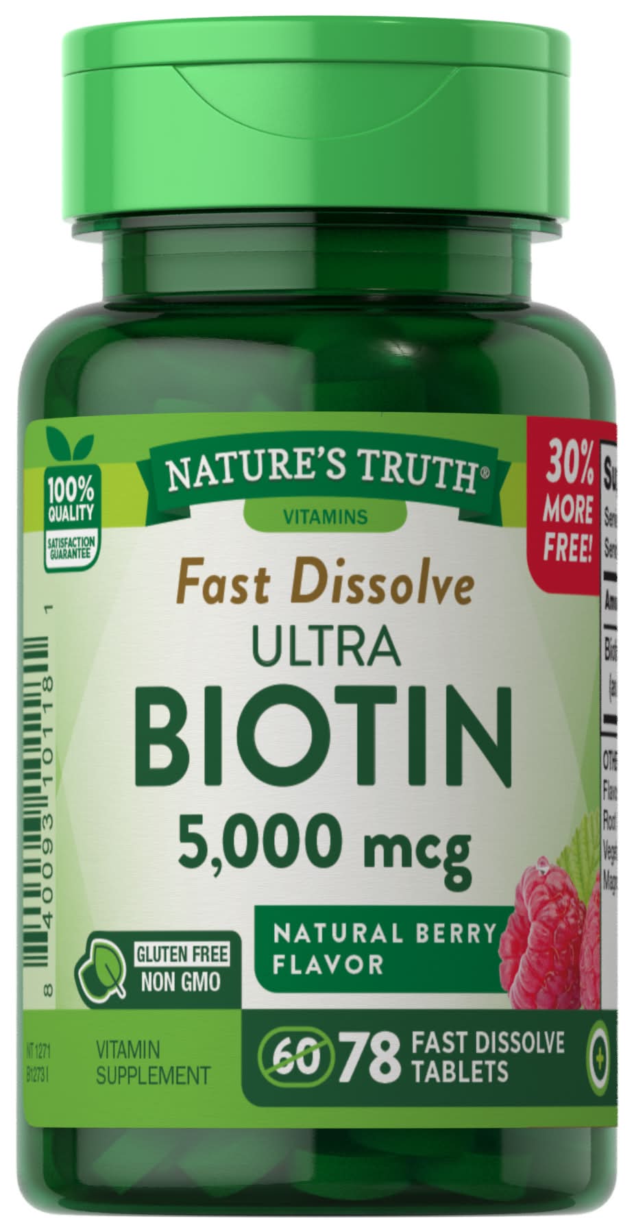 Nature's Truth Ultra Biotin 5000 Mcg Berry Flavor Gluten Free (3.2 oz)