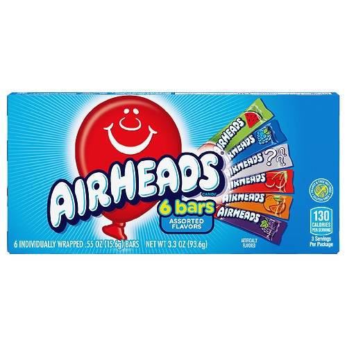 Airheads Chewy Fruit Candy Bars - 0.55 oz x 6 pack