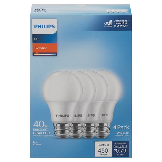 Philips 6.5 Watts Soft White Led Light Bulbs (4 ct)