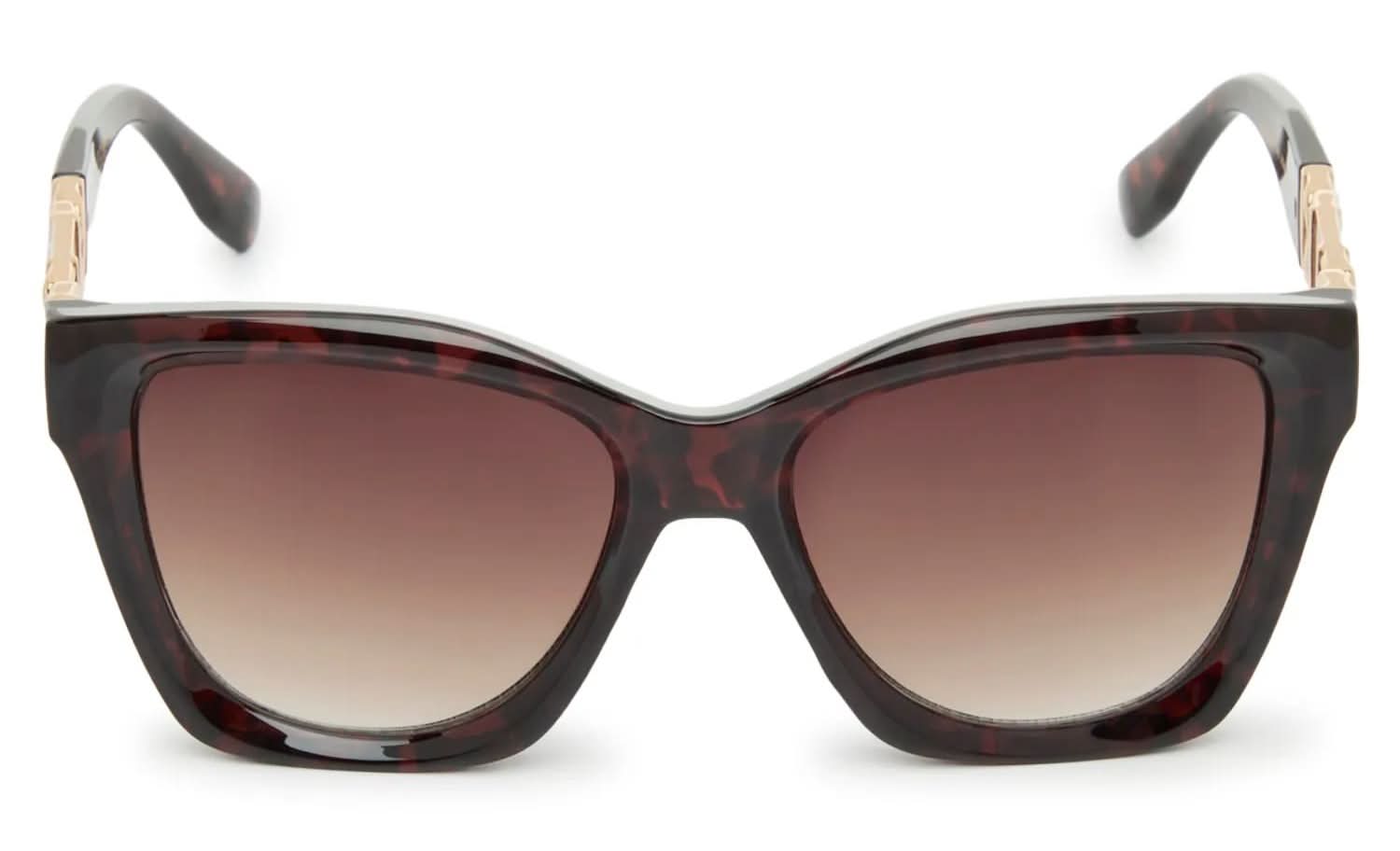 Jessica Simpson Linked Cat Eye Sunglasses (Gold Metallic/Dark Brown Tortoise Shell One Size)