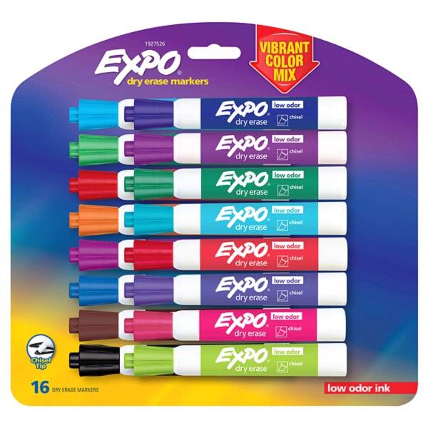Expo Low Odor Dry Erase Markers, Chisel Tip, Assorted Colors (16 ct)