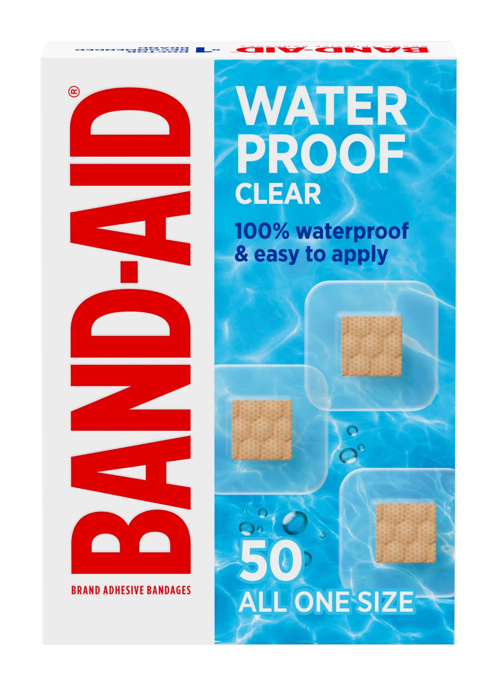Band-Aid 100% Waterproof Clear Adhesive Square Bandages, 2.2x2.2 cm (50 ct)