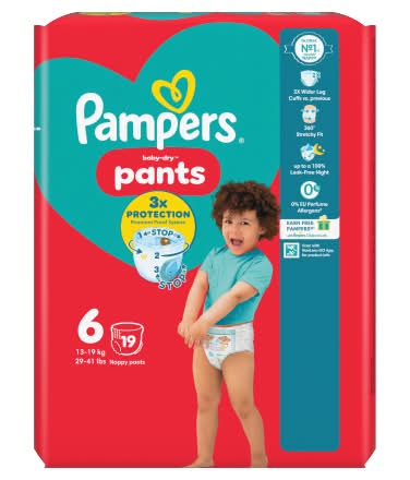 Pampers 6, Baby Dry Nappy Pants (19 pack)