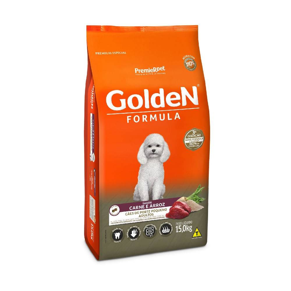 Premierpet ração formula sabor carne a arroz para cães adultos de pequeno porte golden (15kg)