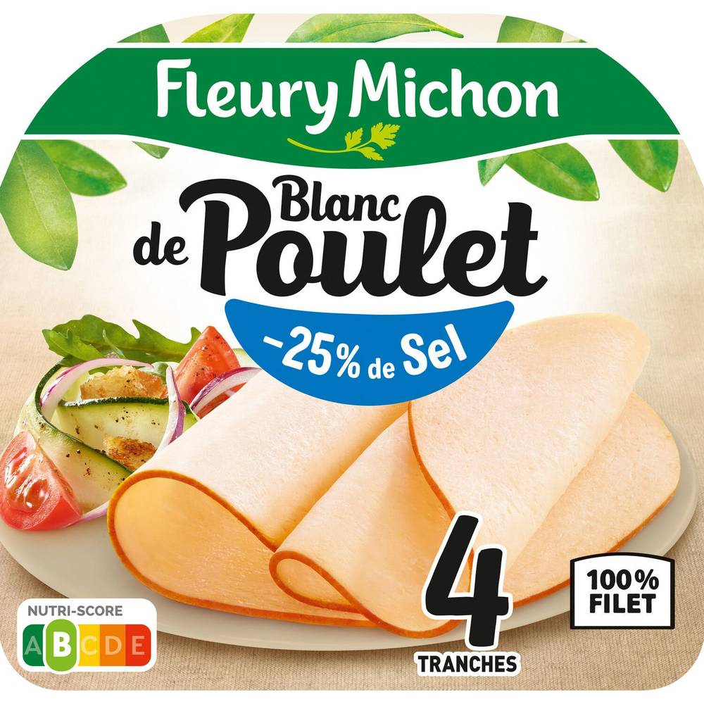 Fleury Michon - Blanc de poulet -25% de sel tranches (4 pièces)
