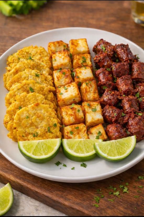 Queso frito y longaniza con tostones