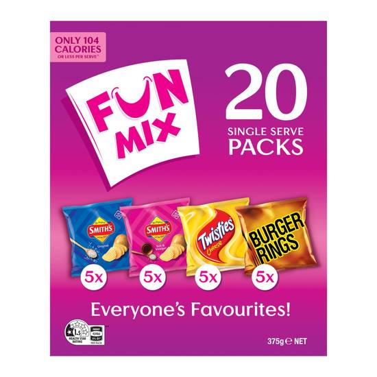 Smith's Potato Chips Fun Mix Multipack Variety (20 Pack) 375g