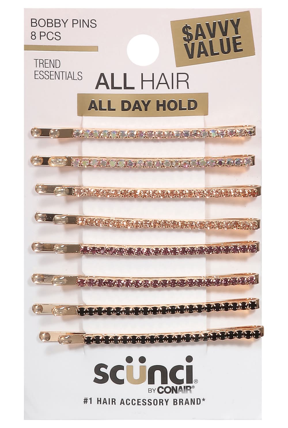Scunci All Day Hold Stone Bobby Hair Pins, Multi (8 ct)