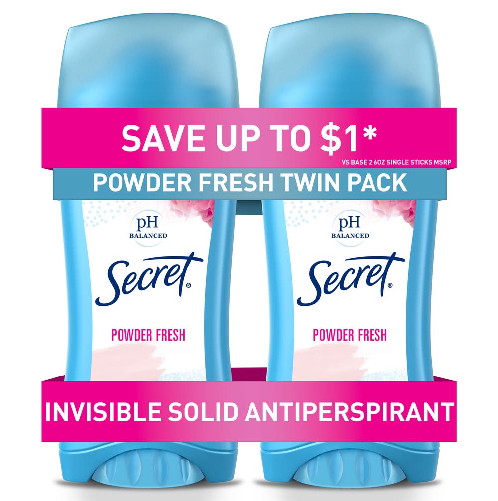 Secret Twin pack Powder Fresh Invisible Solid Antiperspirant (5.2 oz)