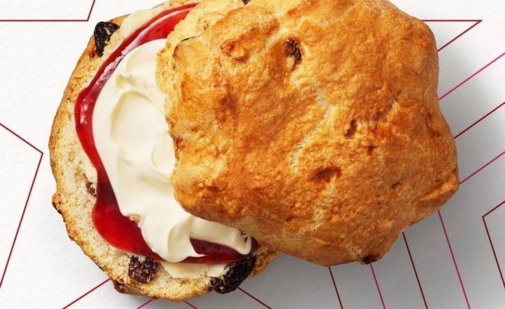 Pret's Fruit Scone with jam and clotted cream