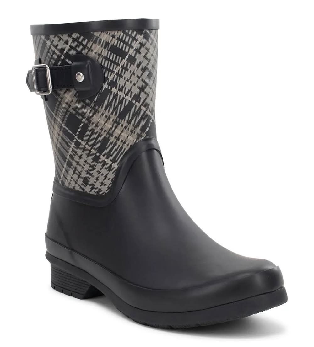Chooka Blair Plaid Waterproof Rain Boot - Women'S (Black Plaid Print Medium Width, Standard Calf - 11)