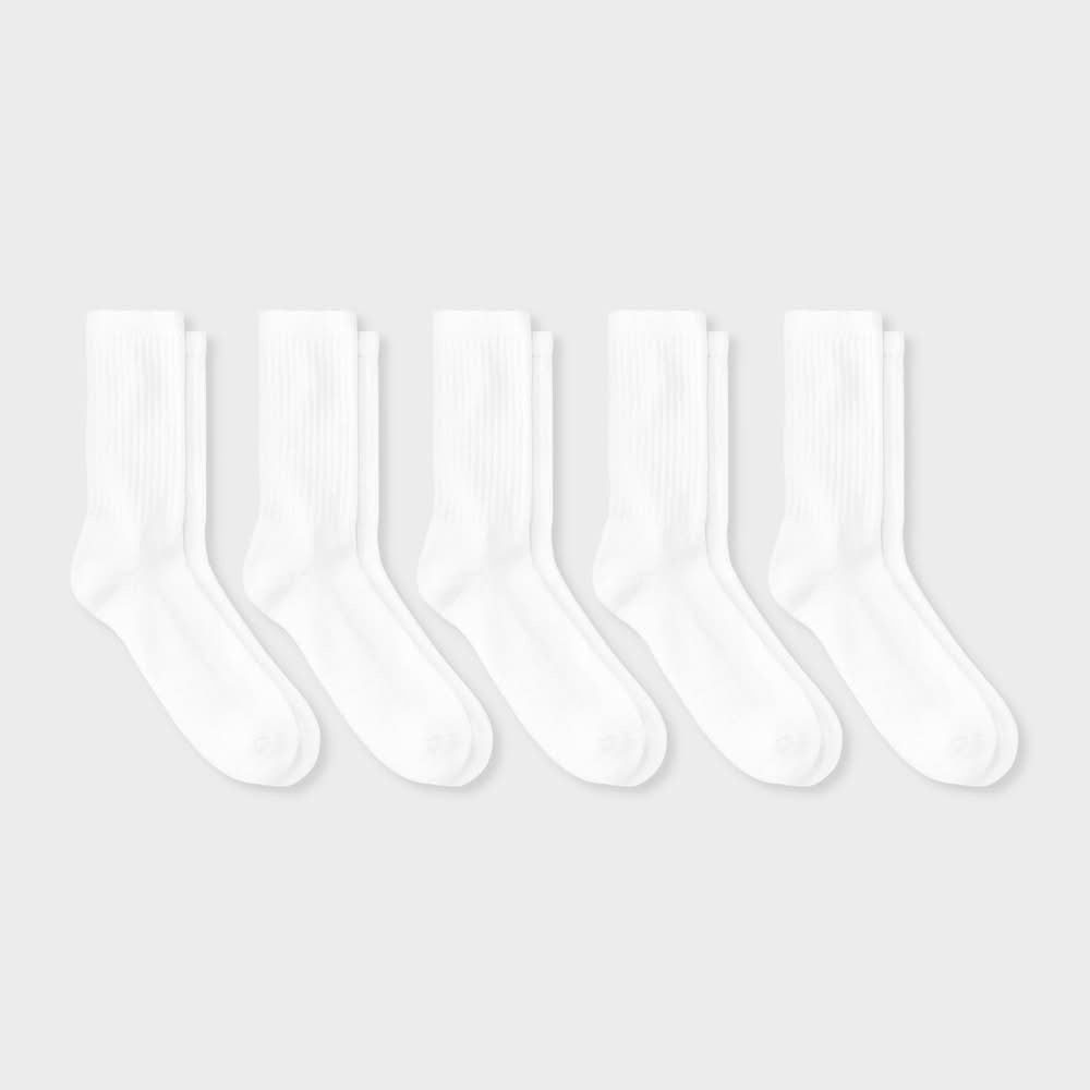 Dealworthy Crew Socks, Men, 6-12, White (5 ct)