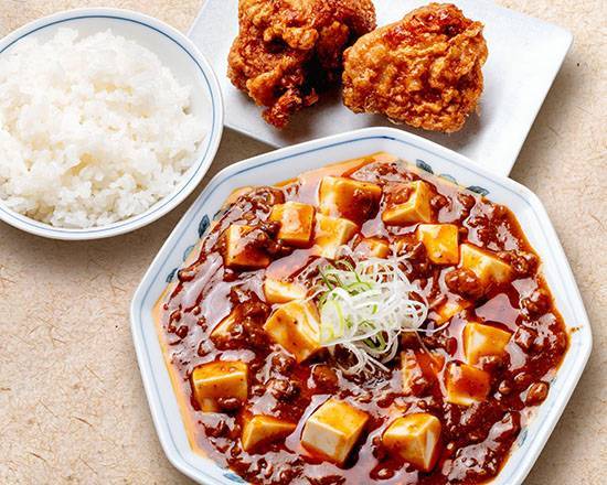 麻婆豆腐定食 唐揚げセット Mapo Tofu Set Meal + Fried Chicken