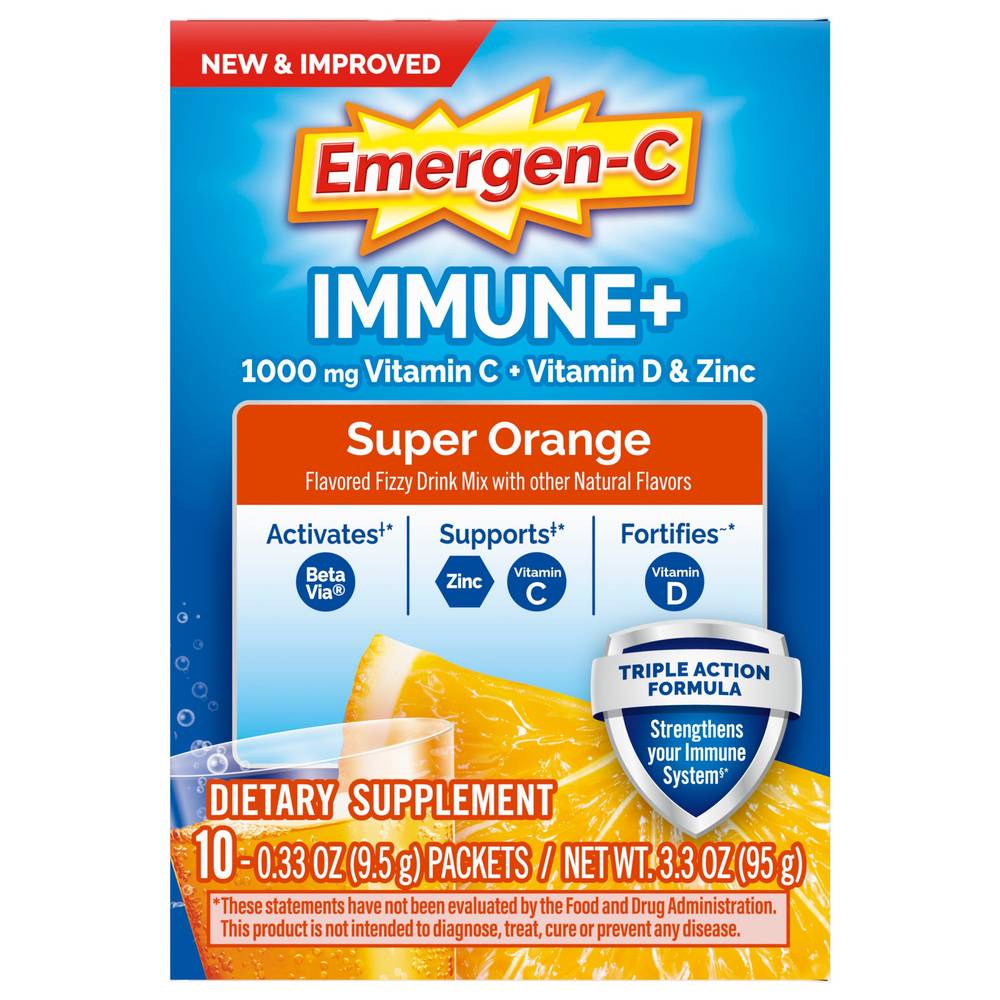 Emergenc-C Immune +Plus Vitamin D Drink Mix, Super Orange, 10 CT