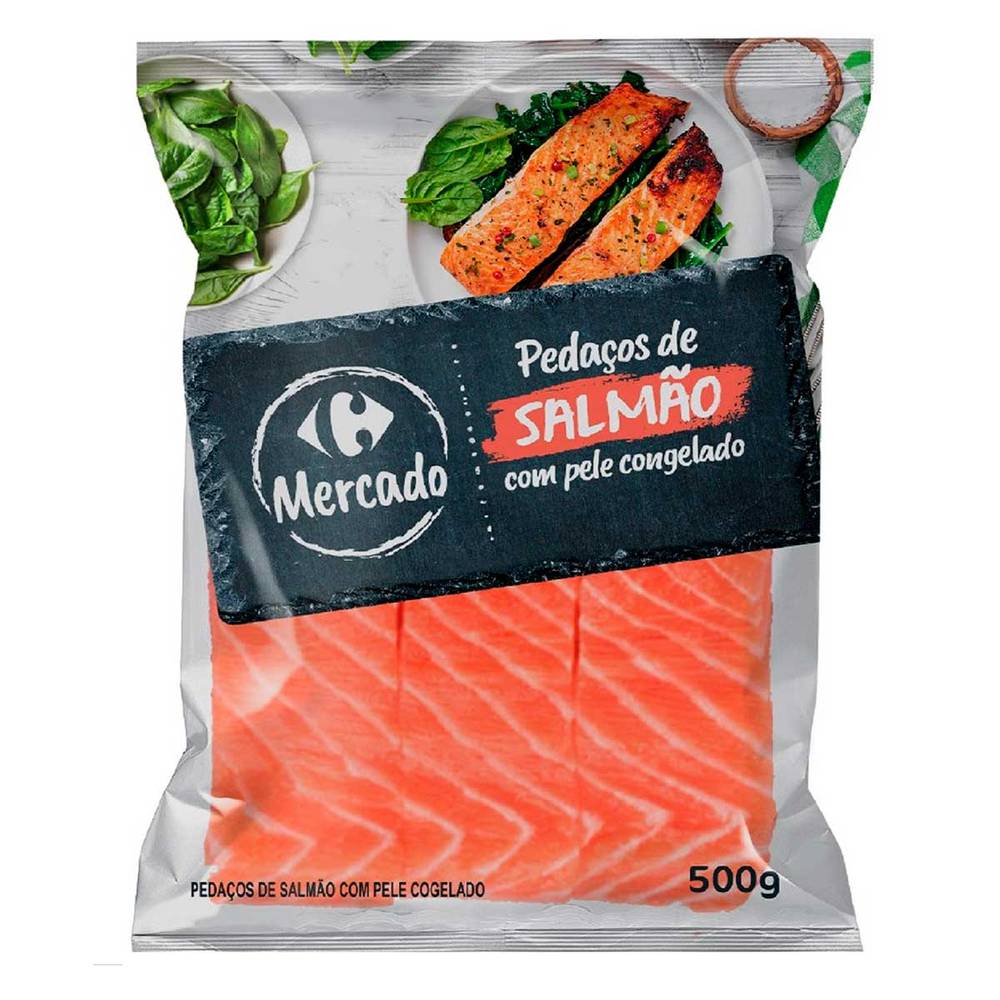 Carrefour mercado pedaços de salmão com pele congelado (500 g)