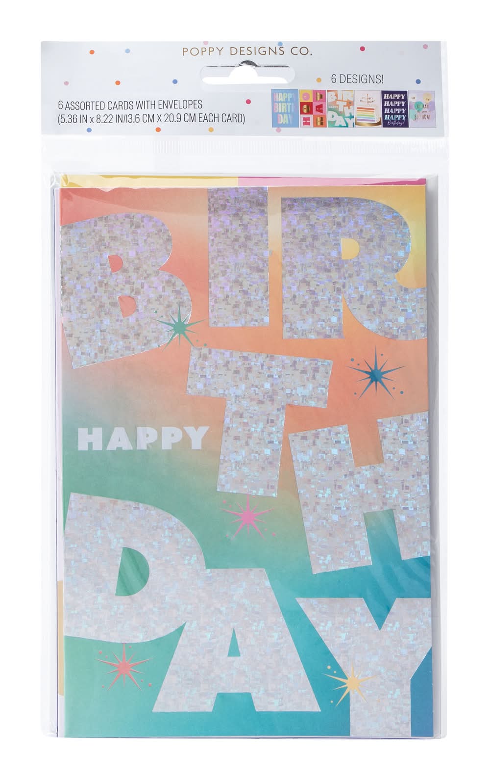Assorted Cards With Envelopes 6-Pack Glitter Birthday