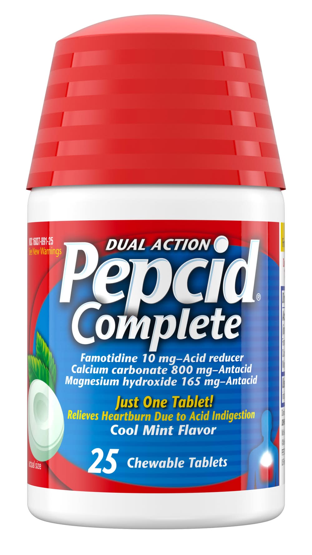 Pepcid Dual Action Complete Antacid Chewable Tablets 10 mg, Cool Mint (3.2 oz, 25 ct)