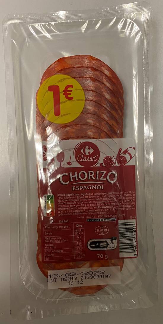 Carrefour Classic' - Chorizo espagnol