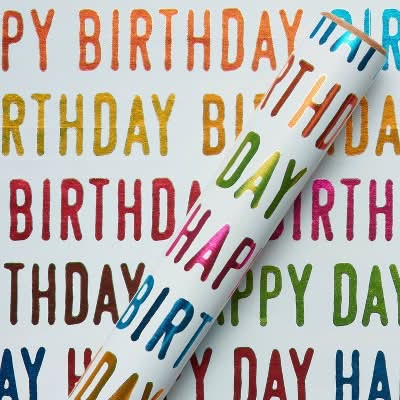 Spritz Happy Birthday Colorful Print Wrapping Paper, 90.4x30 in