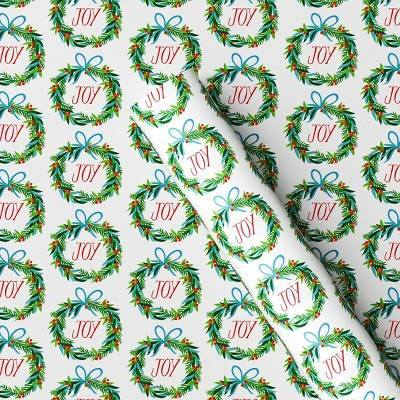 50 sq ft 'Joy' Wreath Christmas Gift Wrap White - Wondershop™