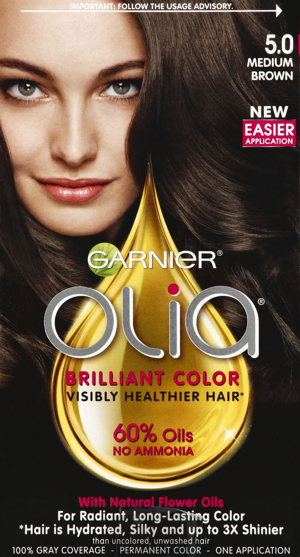 Garnier Olia Brilliant Permanent Hair Color, 5.0 Medium Brown (8 oz)