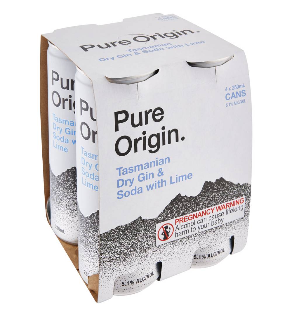 Pure Origin Dry Gin & Soda with Lime Can 250mL X 4 pack
