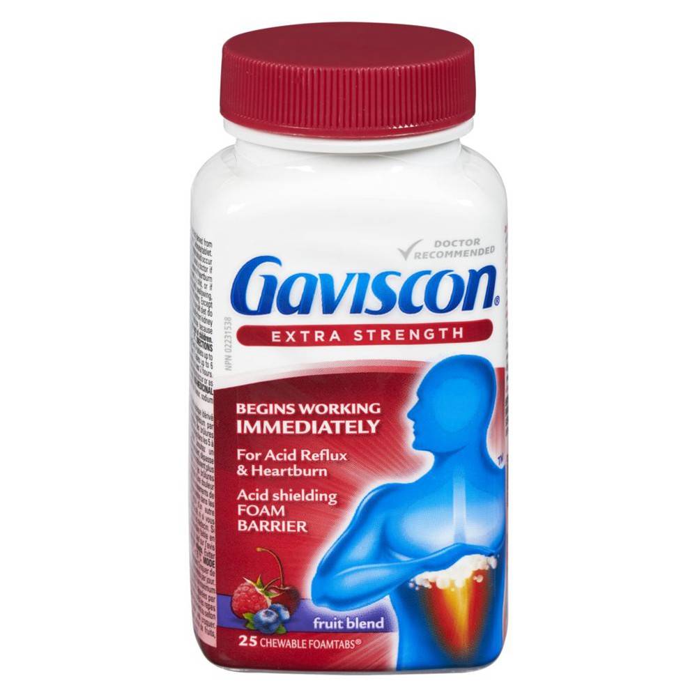 Gaviscon Extra Strength Antacid Chewable Foam Tablets, Fruit Blend (25 ct)