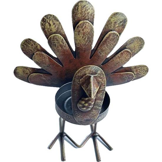 Standing Turkey Iron Tea Light Holder, 5in x 3.5in