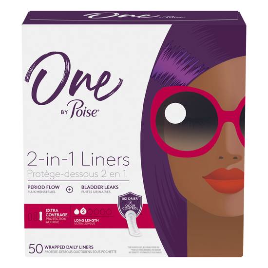 One By Poise Extra Coverage 2-in-1 Liners (50 ct)