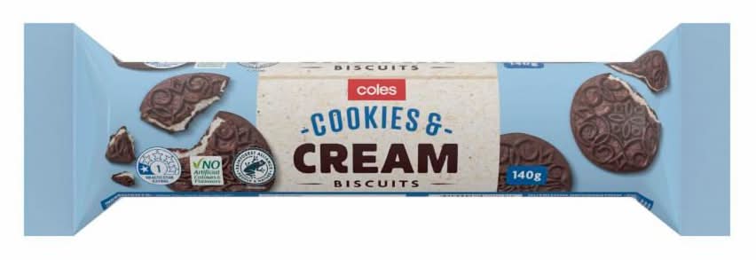 Coles Cookies And Cream Biscuits 140g