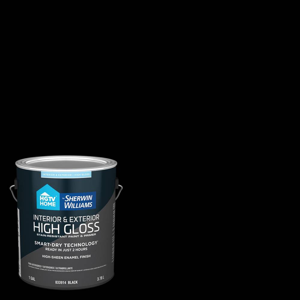 HGTV HOME by Sherwin-Williams High-gloss Black Water-based Interior/Exterior Door and Trim Paint (1-Gallon) | GL0037009-16