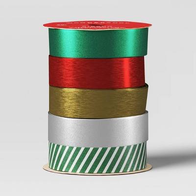 5 End Flat Christmas Ribbon 40' Green/Red/Gold - Wondershop™: Gift Wrap, 0.75" Width