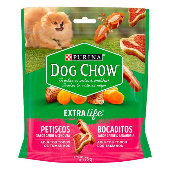 Dog chow petisco mix de carne e cenoura dog show extra life para cães (75g)