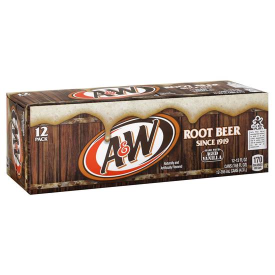 Order A&W Root Beer Soda Can (12 oz x 12 ct) food online from Rite Aid store, Shawnee on bringmethat.com
