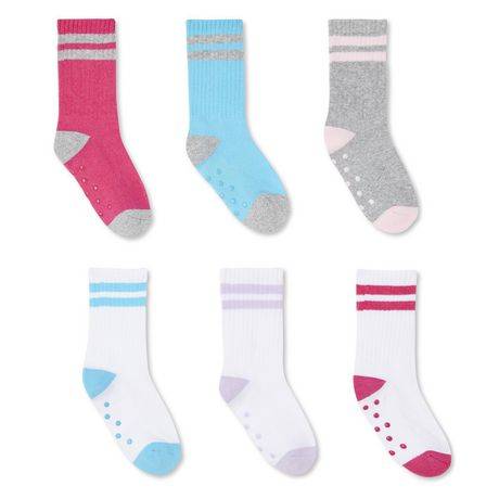 George Baby Girls Sporty Crew Socks, 2-5, White (6 ct)