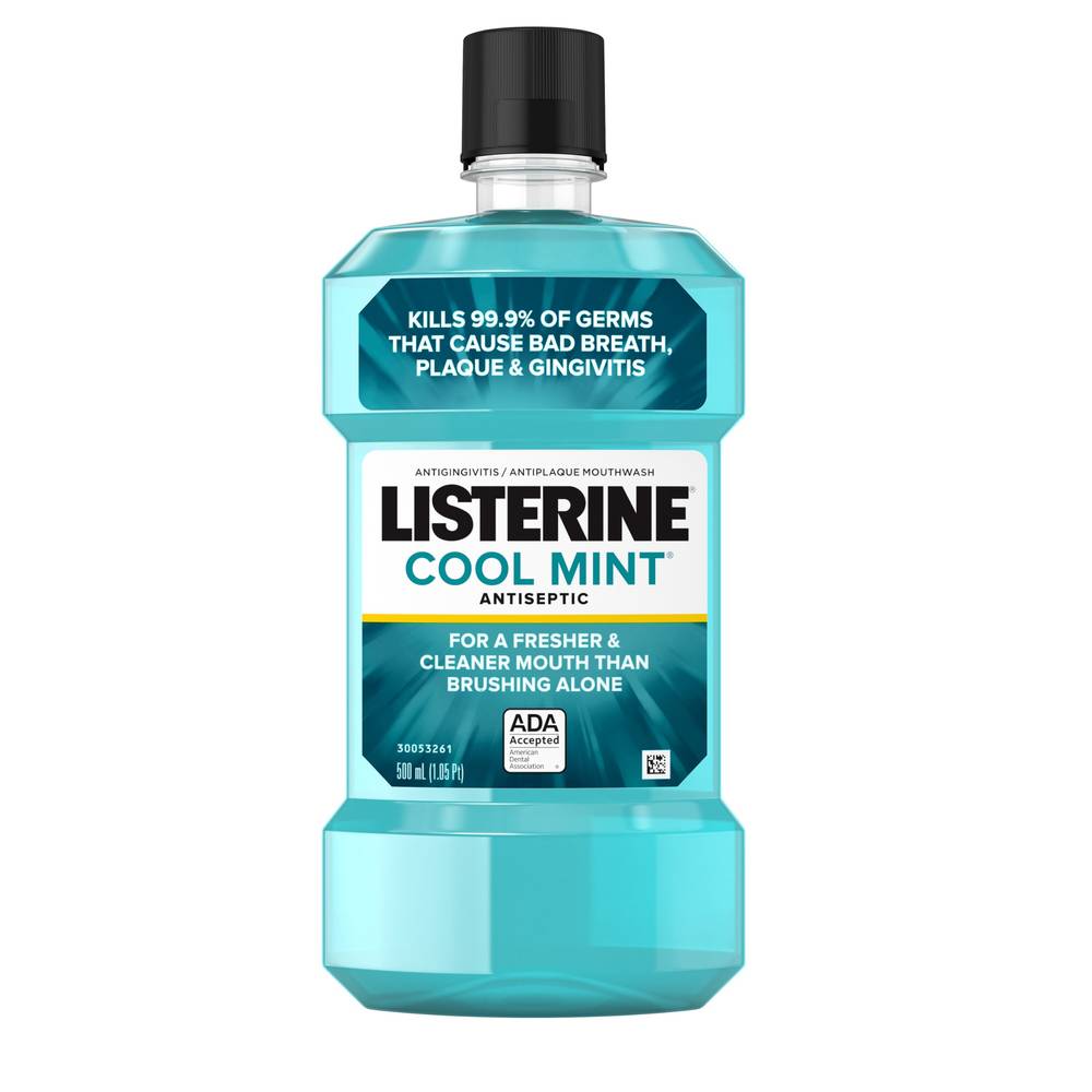 Listerine Antiseptic Mouthwash For Bad Breath, Plaque, And Gingivitis, Cool Mint, 16.9 Oz