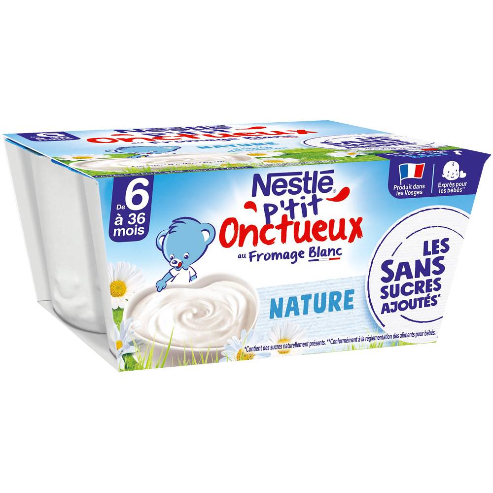 Desserts lactés P'TIT ONCTUEUX SSA Fromage blanc 6M+ NESTLE - 4x90g