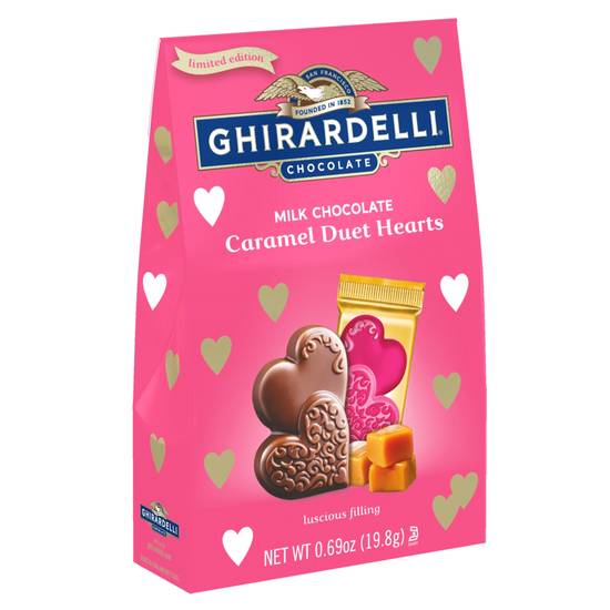 Order GHIRARDELLI Milk Chocolate Caramel Duet Hearts Gift, .69 Oz Bag food online from CVS store, Providence County on bringmethat.com