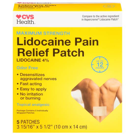 Cvs Health Maximum Strength Odor Free Lidocaine Pain Relief Patch (3.9375 in. x 5.5 in.)